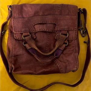 Lucky Brand Abbey Road Crossbody Eggplant Italian Leather Fold Over Purse